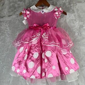 Disney Minnie Mouse Pink Polka Dot Sequin Dress Costume Girls XS/TP(3-4)